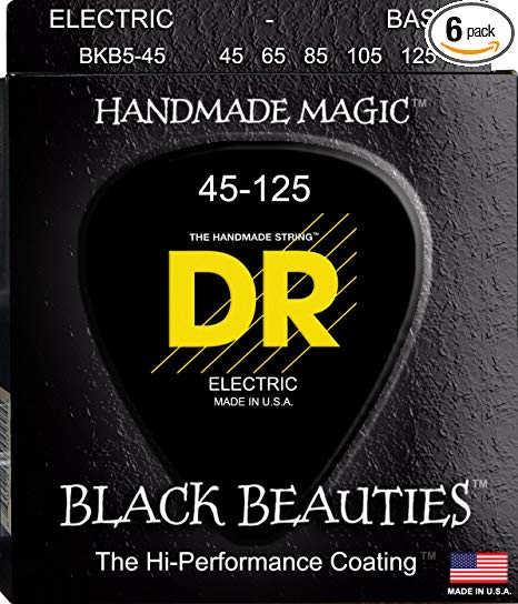 DR Strings Bass Strings, Black Beauties BASS Black Coated Nickel Plated Bass Guitar Strings on Round Core