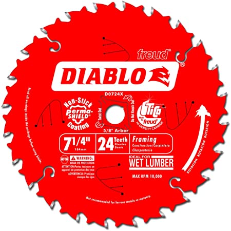 Freud D0724X Diablo 7-1/4-Inch 24 Tooth ATB Carbide Framing Saw Blade with 5/8-Inch and Diamond Knockout Arbor