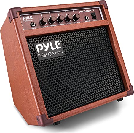 PyleUsa Acoustic Electric Guitar Amplifier, 15 Watt Portable Mini Amp with Chorus, Volume, Bass, Middle, and Treble Knobs, Headphone Output, Small 8 Inch Speaker for Practice and Portability