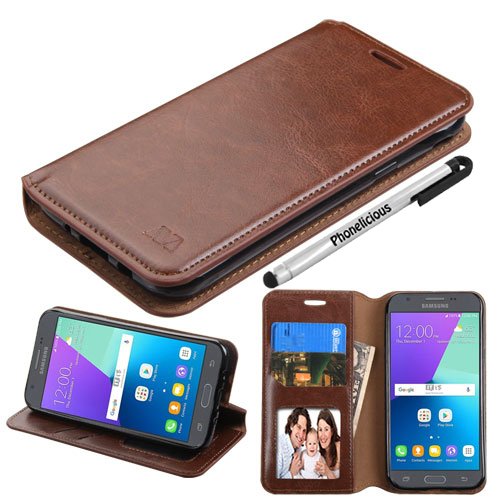 J3 MISSION / J3 ECLIPSE Case / SAMSUNG GALAXY J3 ECLIPSE Case, Phonelicious Wallet PU Leather Case Premium Pouch ID Credit Card Cover Flip Folio Book Style with Money Slot  Pen (BROWN FOLD)