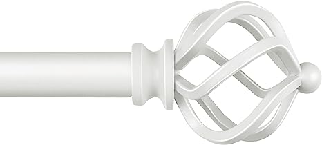 KAMANINA 3/4 Inch Curtain Rod Single Window Rod 28 to 48 Inches (2.3-4 Feet), Ivory White Curtain Rods for Windows 16 to 44 Inches, Twisted Cage Finial