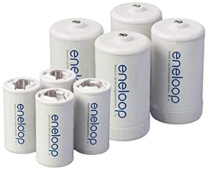 Eneloop Spacers 4 C Size Spacers & 4 D Size Spacers for Use with Ni-MH Rechargeable AA Battery Cells & Case Pack of 8