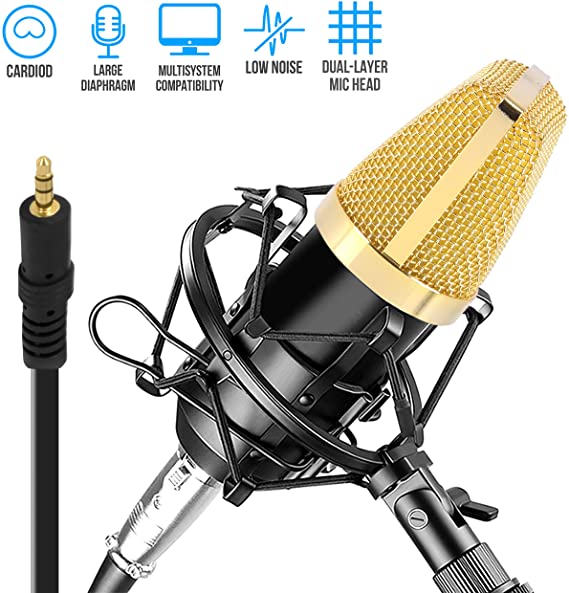 Condenser Microphone Bundle, 3.5 mm Recording Microphone, Shock Mount Plug and Play,Computer Microphone, Podcast, Recording, Studio Vocal, YouTube - Pyle PDMIC71