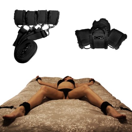 Under Bed Restraints for Sex with Adjustable Straps Furry - Black by HappyNHealthy