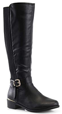 LUSTHAVE Women's Megan Buckle Strechy Knee High Riding Boots