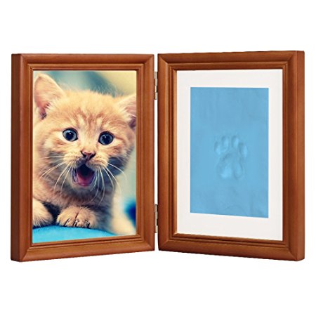 Personalized Dog or Cat Pet Memorial Frame Paw Prints Desk Photo Frame Modern Wall Hanging Double Picture Frames with Clay Imprint Kit Perfect Pets Keepsake - 5" x 7" or 4" x 6"