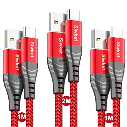 Siwket USB Type C Cable 3A Fast Charging Cord,[3-Pack 2x1M 2M] USB A to USB C Fast Charger Cable Nylon Braided Data Sync for Samsung Galaxy S10 S10e S9,LG G5 G6,Sony Xperia,HTC (Red)