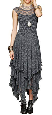 R.Vivimos Women Lace Asymmetrical Sleeveless Long Dresses with Liner Slip