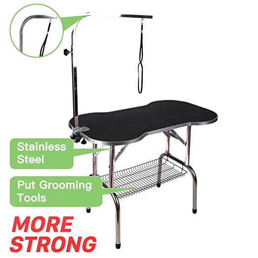 Polar Aurora Pingkay Heavy Duty Pet Professional Dog Show Foldable Grooming Table w/Adjustable Arm & Noose & Mesh Tray