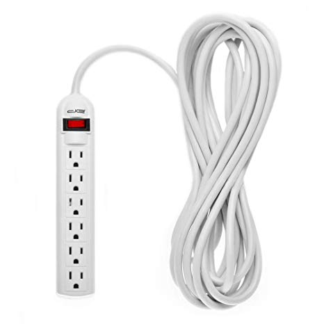 Digital Energy 6-Outlet Surge Protector Power Strip with 15 Foot Long Extension Cord, Flat Plug, White