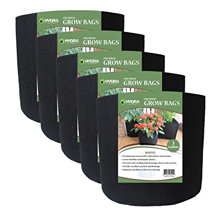 ECOgardener Grow Bags Plant Pots 5 Pack 3 Gallon Premium Quality Raised Bed Fabric Planter