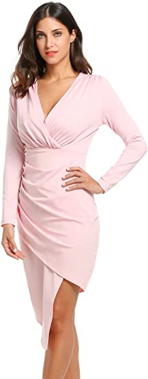 ACEVOG Women Long Sleeve Wrap V-Neck Sexy Bodycon Party Cocktail Dresses