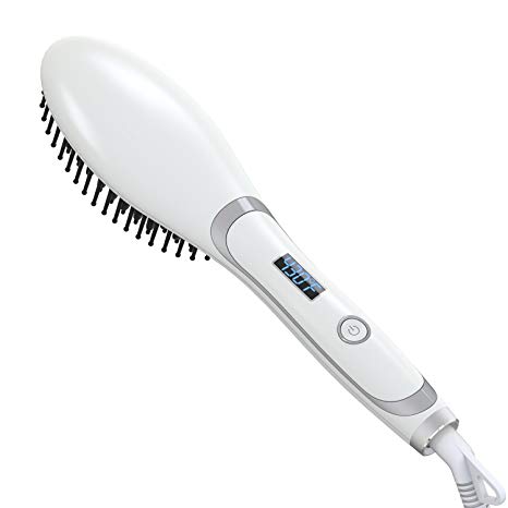 BESTOPE Ionic Hair Straightener Brush MCH Fast Heating Technology with Anti-Scald Comb, Auto Temperature Lock and Auto-Off Function for All Hair Types(White)