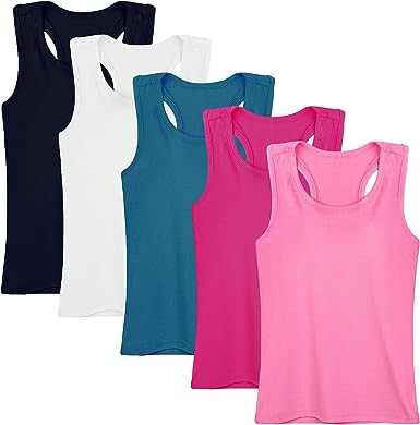 Cooraby 5 Pieces Girls Dance Tank Tops Racerback Sleeveless Tops for Ballet Gymnastics Dancewear