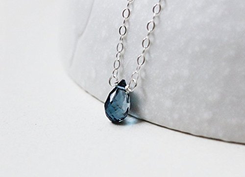 Blue topaz necklace, minimalist gemstone necklaces, geniune london topaz gem stone, December birthstone jewelry, sterling silver gift idea