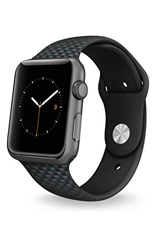 Apple Watch Band, Soft Silicone Replacement Sport Strap for 42mm Apple Watch by Silk - Includes Two Watchband Lengths [S&L Sizes] - (Carbon Fiber)