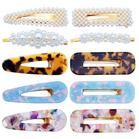 10 Pcs Hair Clips Pearl Hair Barrettes Fashion Geometric Acrylic Resin Alligator Hair Clips Hair Pins for Women Ladies Hair Accessories