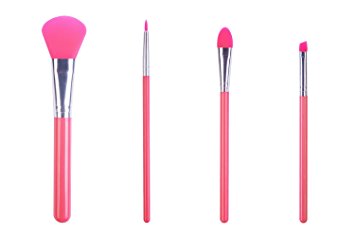 LORMAY 4-Piece Silicone Makeup Brush Set: Face Mask, Eyeliner, Eyebrow, Eye Shadow Cosmetic Brushes (Red)