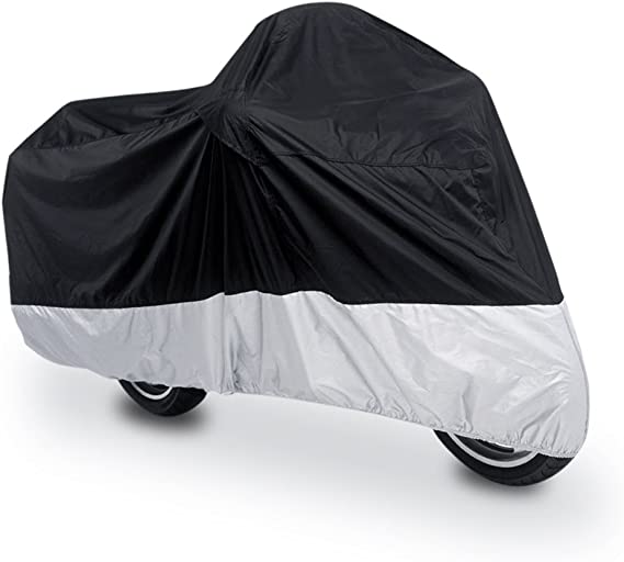 uxcell L 190T Rain Dust Motorcycle Cover Black Silver Outdoor Waterproof 86" for Harley Davidson