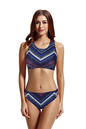 ZERACA Women's High Neck Crochet Racerback Bikini Bathing Suit