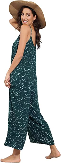 BUENOS NINOS Women's V Neck Floral Maxi Dress Boho Printed Adjustable Spaghetti Strap Ethnic Beach Long Dress with Pockets