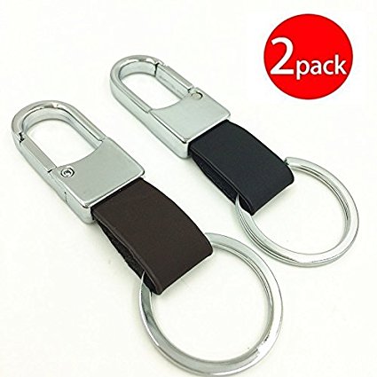 Cy3Lf Gift Clip on Belt Loops Pants Buckle leather Polished Sliver Keyring Keychain Car Key Chain Ring Key Black and 1 pcs Brown Keychain(GIFT)