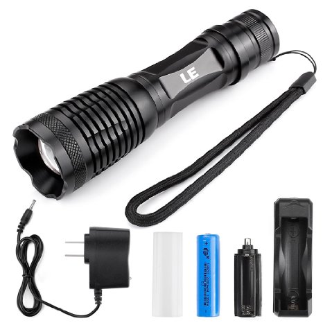 LE 1000lm Rechargeable CREE XM-L2 T6 LED Flashlight Adjustable Focus 5 Light Modes 10W 18650 Battery and Charger Included Water Resistant Camping Torch LED Handheld Flash Lights