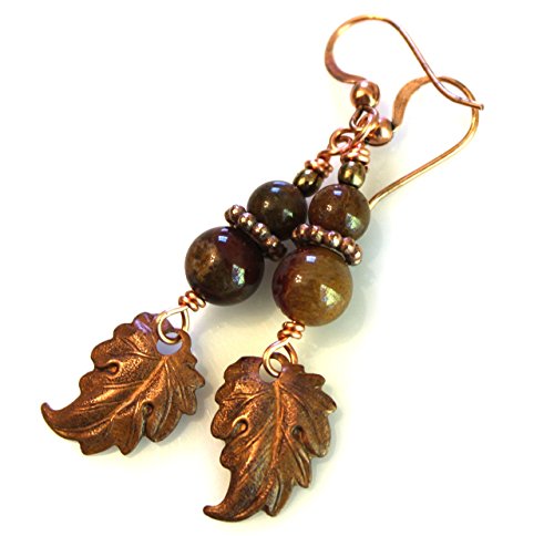 Fall Leaf Earrings, Pietersite and Copper