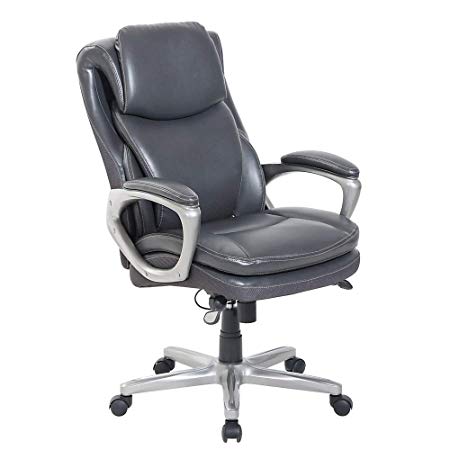 Serta Smart Layers Arlington Bonded Leather Executive High-Back Chair, Dark Gray/Silver