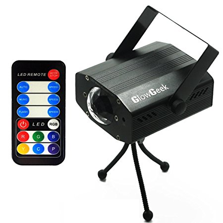 GlowGeek Led party 7 colors lights Projector Strobe Lights Disco Party Halloween Christmas Festival Lighting Light 9-watt Ocean Moving Special Effect with Remote(Matte Black)
