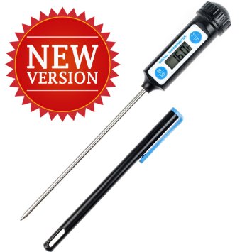 Anpro Latest Digital Cooking Thermometer Stainless Thermometer for Food Meat Grill BBQ Milk Candy and Bath Water with Long Probe LCD Screen Anti-Corrosion