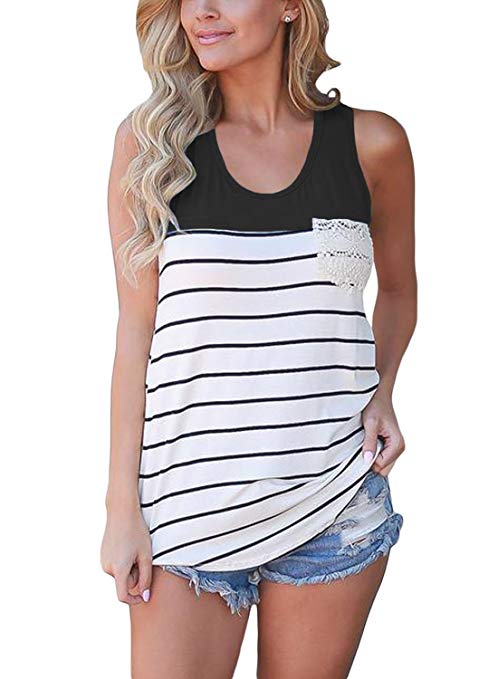 FARYSAYS Women's Casual Color Block Striped Racerback Cami Tank Tops