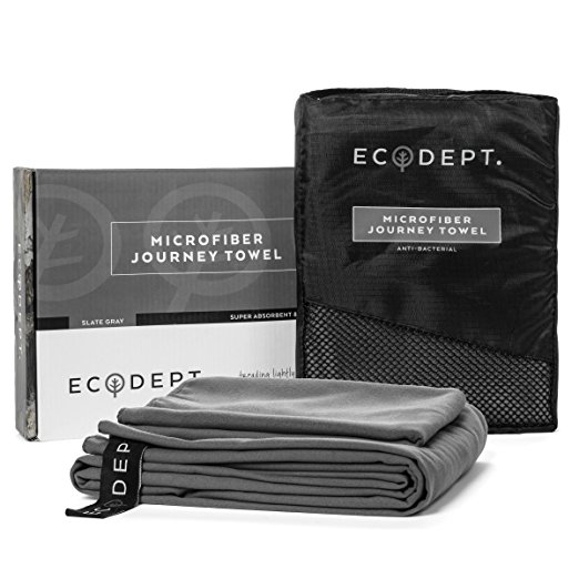 Microfibre Travel Towel by ECOdept - Large 132cm x 81cm with Free Hand Towel in Gift Box - Super Absorbent and Quick Dry - Antibacterial - Best for Backpacking, Beach, Camping, Gym, Swimming & Sports