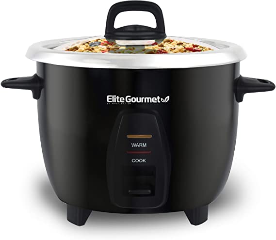 Elite Gourmet Maxi-Matic Electric Rice Cooker with Stainless Steel Inner Pot Makes Soups, Stews, Porridge's, Grains and Cereals, 10 cups cooked (5 Cups uncooked), Black