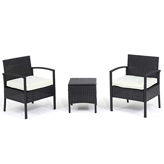 PAMAPIC 3 Piece Furniture Sets, All-Weather Wicker Single Armchair with Washable Seat Cushions & Table,Indoor/Outdoor Use Patio, Backyard, Porch, Garden, Balcony, 3 PCS, Black