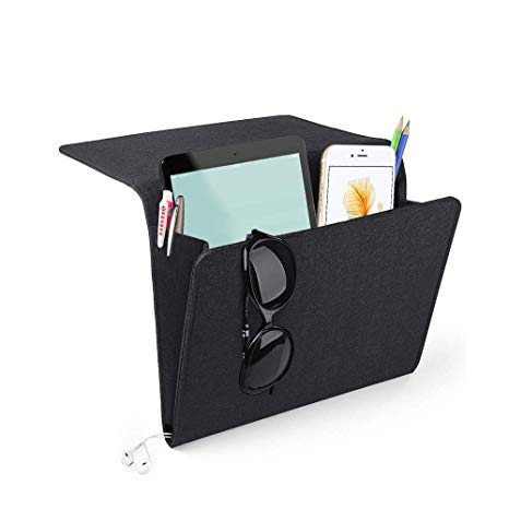 Yifen Felt Bedside Caddy with Two Pockets Inside and Side Charging Cable Hole for Phone, iPad, Book, Pen, Glass, Remote, Toys 24x27x8cm(Black)