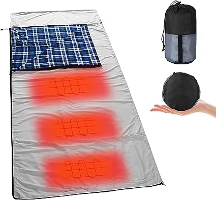 Heated Sleeping Bag Liner,Travel and Camping Sheet, Pocket-Size, Lightweight, 100% Cotton Flannel Fabric, Special Metal Heating Plate with Maximum Power 9W, USB Interface