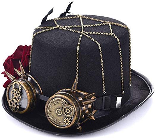 Charmian Unisex Steampunk Top Hat Goggles Gears Chain Deluxe Costume Accessory