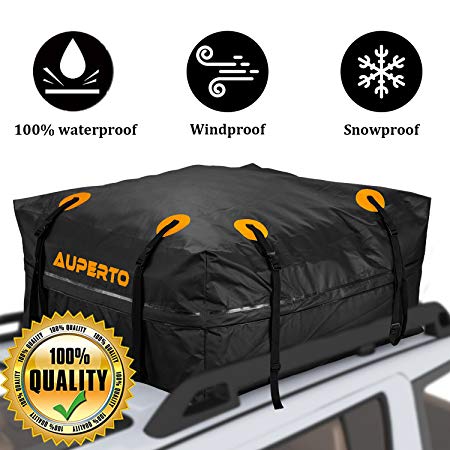 Namotu Rooftop Cargo Carrier Bag, 15 cu. ft Waterproof Cargo Bag for Cars with Side Rails, Cross Bars or Rack (Black)