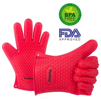 Fivebop8482 Silicone Oven Mitts 425F EN407 Certified  Ultra Heat Resistance Gloves Great for Camping Smoke BBQ Indoor-Outdoor GrillingOne Grilling Ebook Set of 2 Red