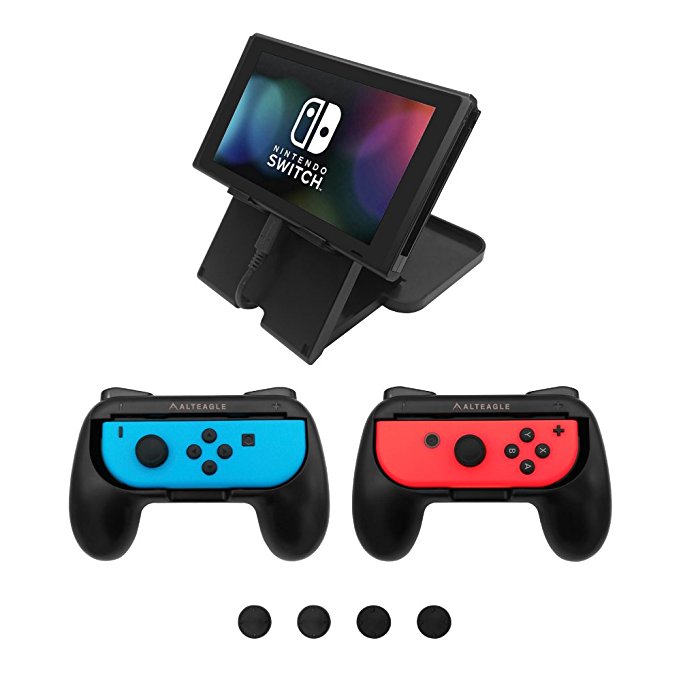 Alteagle Joy-Con Grip Kit for Nintendo Switch, JoyCon Grips Handle(2-Pack) & Foldable Playstand with 4 Thumb Grips for Switch