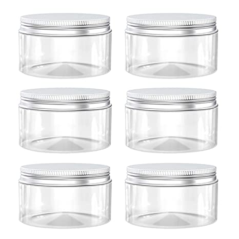 HNXAZG 1 Ounce Plastic Jars with Aluminum Lid Leak Proof Clear Containers Jars for Kitchen, Store Liquid, Cosmetic,Cream, 6 Pcs