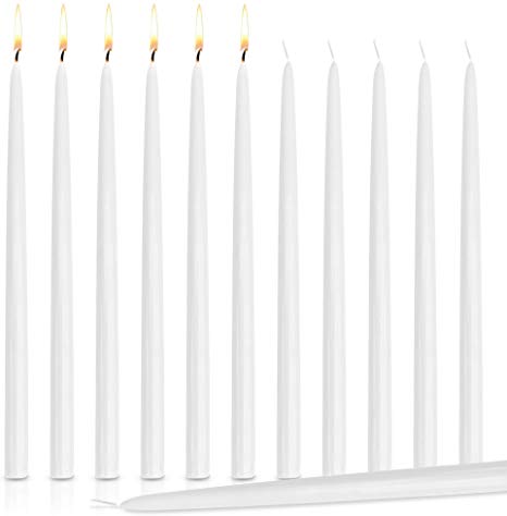 Higlow Dripless Taper Candles 15" Inch Tall Wedding Dinner Candle Set of 12 (White)