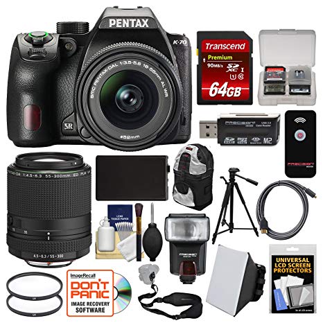 Pentax K-70 All Weather Wi-Fi Digital SLR Camera with 18-55mm AL WR & 55-300mm Lens   64GB Card   Backpack   Flash   Battery   Tripod   Filters Kit