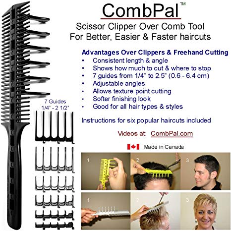 CombPal Scissor Clipper Over Comb Hair Cutting Tool Barber haircutting Pro Kit (Black)