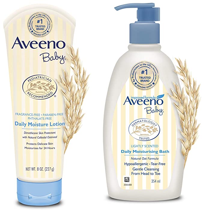 Aveeno Baby Daily Moisturising Lotion for Delicate Skin (227g) & Baby Daily Moisturising Bath for Delicate Skin (354ml) Combo