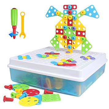 AMOSTING Educational Design and Drill toy Building toys set-129 PCS Preschool Construction Creative Engineering Tool Best Toy Gift for 3  Year Old Boys & Girls