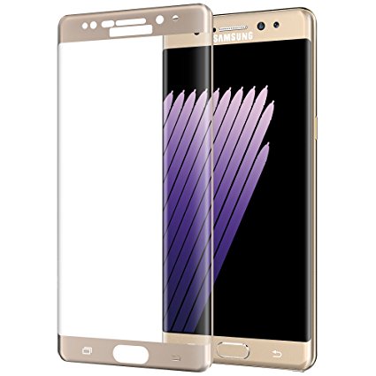 Galaxy Note 7 Screen Protector, E LV ANTI-SHATTER, ANTI-SCRATCH Ultra HD Clear Curved Edge-to-Edge Tempered Glass Screen Protector for Samsung Galaxy Note 7 - [GOLD]