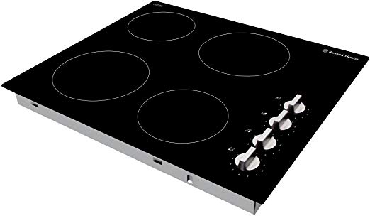 Russell Hobbs RH60EH401B Black Glass 59cm Wide, 4 Zone Electric Hob - Silver Dials, Free 2 Year Guarantee