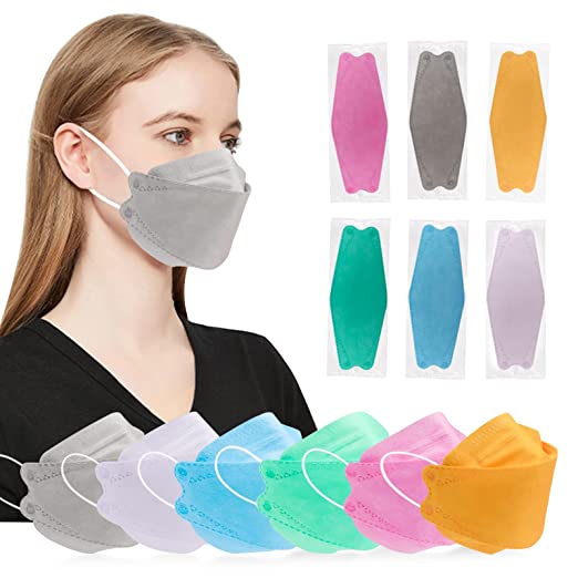 DC-BEAUTIFUL 60 Pcs Multicolor Disposable KF94 Masks, Fish Mouth Type 4 Layers KF94 Mask for Adults, Individually Packaged 6 Colors Assorted KF94 Adult（Style B）
